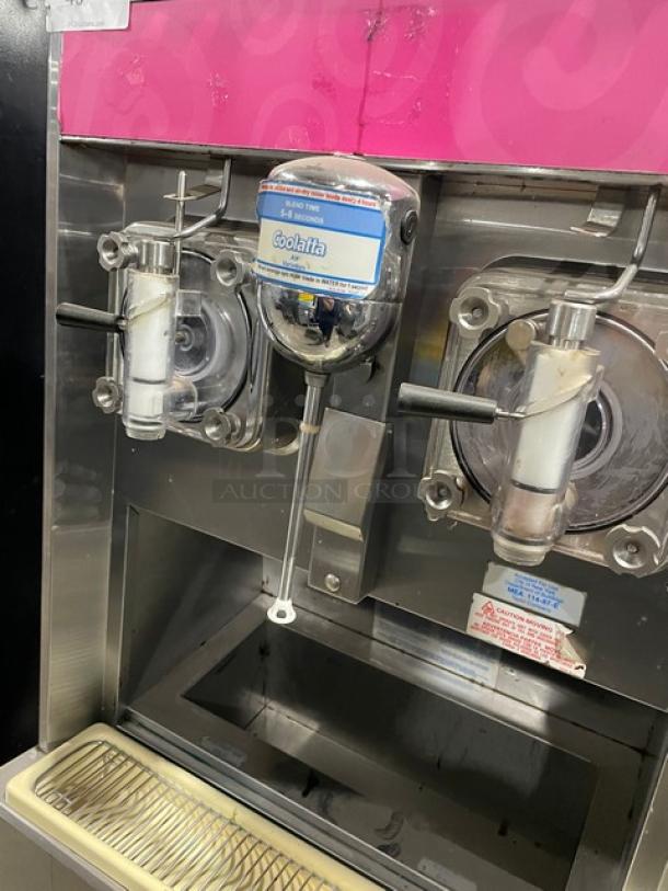 Taylor Dunkin Donuts Style Commercial Stainless Steel Electric Powered 2-Flavor Uncarbonated Frozen Beverage Machine! With 2 Dispensers & Coolatta Style Blender/Mixing Attachment! With Drip Tray! Model: 342D-27 SN: K2070024! 208-230V 1 Phase! On Casters! - Image 5 of 9