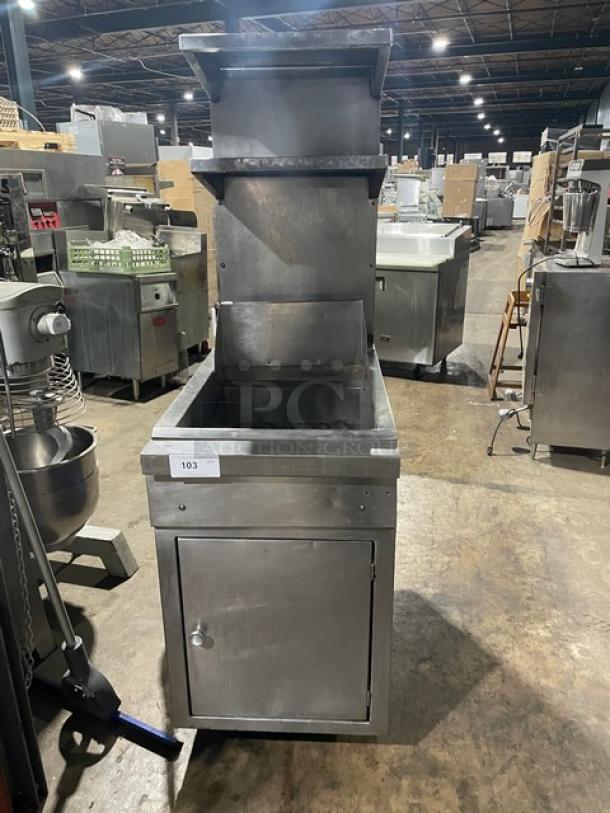Southbend Commercial Stainless Steel Natural Gas Powered Deep Fat Fryer! With Back Splash & Custom Double Overhead Salamander Shelves! On Casters! - Image 1 of 9
