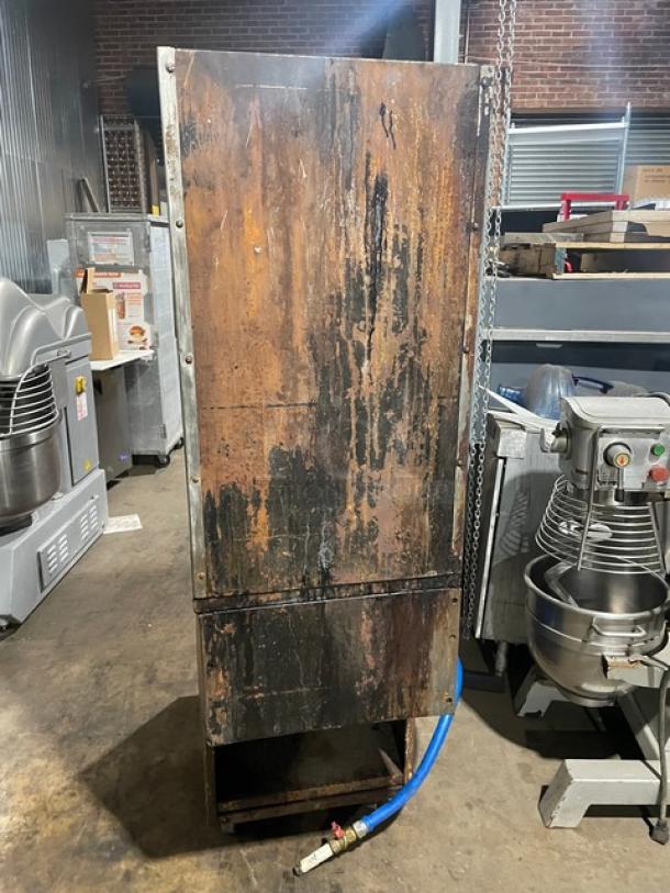 Southbend Commercial Stainless Steel Natural Gas Powered Deep Fat Fryer! With Back Splash & Custom Double Overhead Salamander Shelves! On Casters! - Image 3 of 9