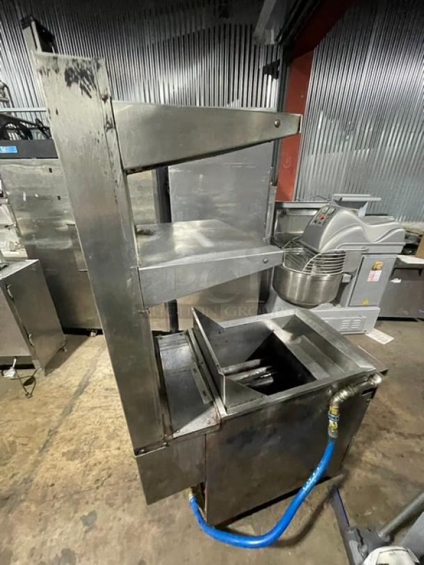 Southbend Commercial Stainless Steel Natural Gas Powered Deep Fat Fryer! With Back Splash & Custom Double Overhead Salamander Shelves! On Casters! - Image 4 of 9