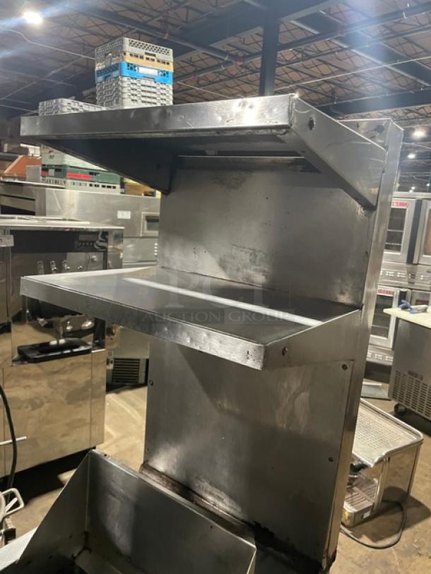 Southbend Commercial Stainless Steel Natural Gas Powered Deep Fat Fryer! With Back Splash & Custom Double Overhead Salamander Shelves! On Casters! - Image 5 of 9