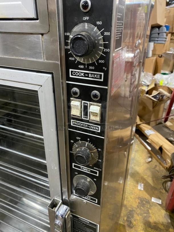 Nu-Vu Subway Style Commercial Stainless Steel Electric Powered Double Deck Convection Oven/Proofer Combo! With Built In Pan Holding Racks! Model: OP-2LFM SN: 121-4642! 120/208V 3 Phase! On Casters! - Image 7 of 11