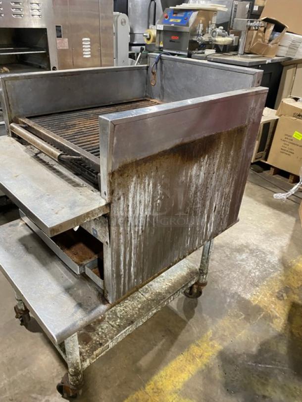 MagiKitch'n Commercial Stainless Steel Natural Gas Powered Countertop Magi Glow Raised Char Broiler! With Built In Broiler/Cheese Melter! With Back & Side Splash! Model: RMB 24 SN: R9400703! On Single Shelf Equipment Cart! - Image 2 of 12