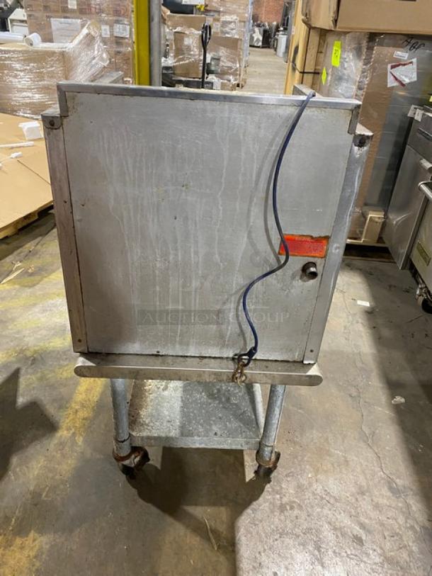 MagiKitch'n Commercial Stainless Steel Natural Gas Powered Countertop Magi Glow Raised Char Broiler! With Built In Broiler/Cheese Melter! With Back & Side Splash! Model: RMB 24 SN: R9400703! On Single Shelf Equipment Cart! - Image 3 of 12