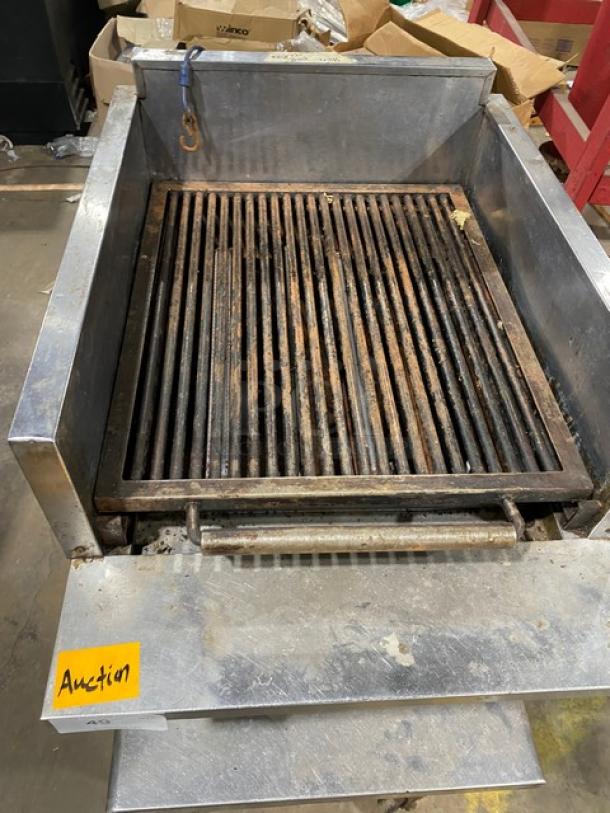 MagiKitch'n Commercial Stainless Steel Natural Gas Powered Countertop Magi Glow Raised Char Broiler! With Built In Broiler/Cheese Melter! With Back & Side Splash! Model: RMB 24 SN: R9400703! On Single Shelf Equipment Cart! - Image 5 of 12