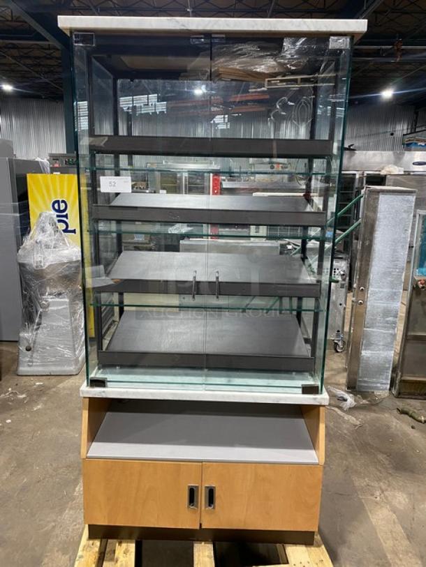 Commercial Straight Glass 4-Tier Dry Bakery Bagel/Donut Display Showcase! With Double Glass Pull Open Doors! On Single Shelf Enclosed Storage Cabinet Base! - Image 1 of 8