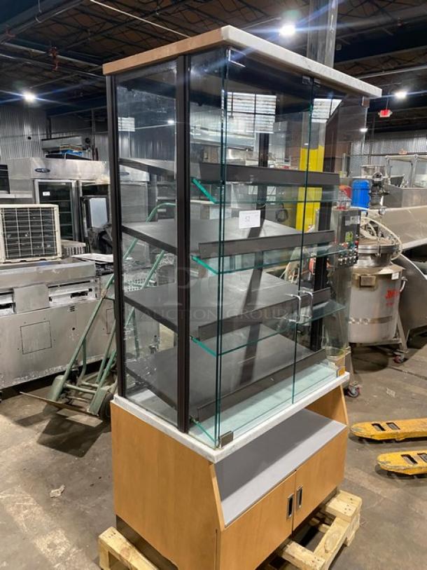 Commercial Straight Glass 4-Tier Dry Bakery Bagel/Donut Display Showcase! With Double Glass Pull Open Doors! On Single Shelf Enclosed Storage Cabinet Base! - Image 2 of 8
