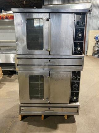 Garland Commercial Stainless Steel Natural Gas Powered Double Stacked Convection Oven! With Thermostatic Controls! With Wire Oven Racks! Model: F01 SN: TG3! 115V 1 Phase! With Legs! 2X Your Bid Makes One Unit!