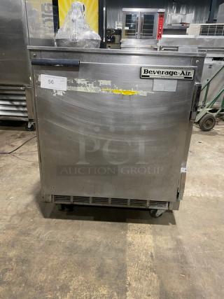 Beverage-Air Commercial Stainless Steel Single Door Undercounter Freezer! With Poly Coated Wire Rack! Model: UCF27A SN: 6006460! 115V 1 Phase! On casters!