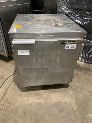 Beverage-Air Commercial Stainless Steel Single Door Undercounter Refrigerator! With Poly Coated Wire Rack! Model: UCR27A SN: 8206569! 115V 1 Phase! On Casters!