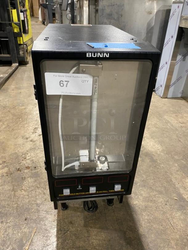 Bunn Commercial Black Electric Powered Countertop Hot Chocolate/Cappuccino Hot Beverage Fresh Mix Dispenser Machine! With 3 Hoppers! With Customizable LED Front Display! Model: FMD-3 SN: FMD0130530! 120V 1 Phase! On Legs! - Image 1 of 7
