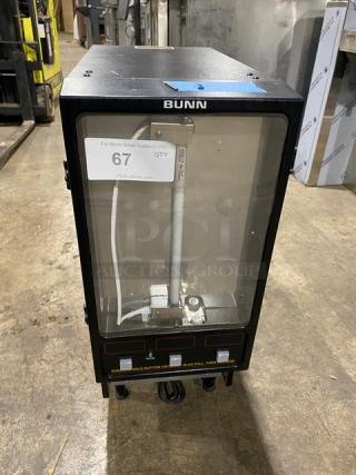 Bunn Commercial Black Electric Powered Countertop Hot Chocolate/Cappuccino Hot Beverage Fresh Mix Dispenser Machine! With 3 Hoppers! With Customizable LED Front Display! Model: FMD-3 SN: FMD0130530! 120V 1 Phase! On Legs!