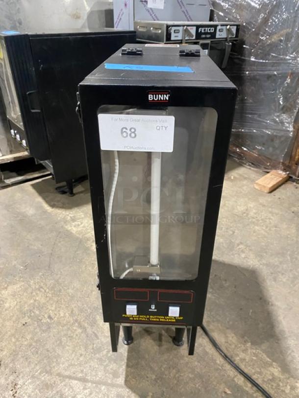 Bunn Commercial Black Electric Powered Countertop Hot Chocolate/Cappuccino Hot Beverage Fresh Mix Dispenser Machine! With 2 Hoppers! With Customizable LED Front Display! Model: FMD-2 SN: FMD0128718! 120V 1 Phase! On Legs! - Image 1 of 8