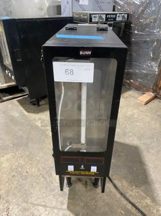 Bunn Commercial Black Electric Powered Countertop Hot Chocolate/Cappuccino Hot Beverage Fresh Mix Dispenser Machine! With 2 Hoppers! With Customizable LED Front Display! Model: FMD-2 SN: FMD0128718! 120V 1 Phase! On Legs!