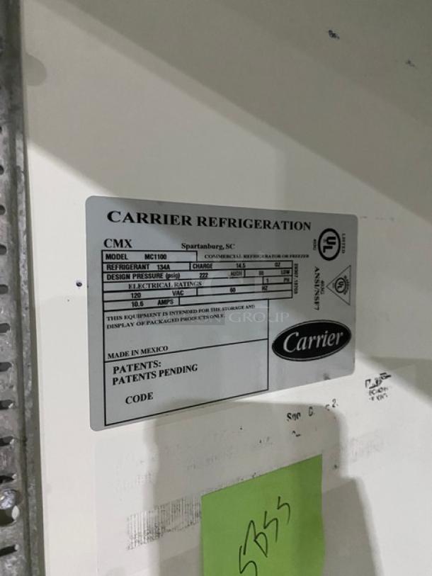 Carrier CMX Series Commercial Black Double Glass Sliding Door Reach In Merchandiser Refrigerator! With Poly Coated Wire Racks! Model: MC1100! 120V 1 Phase! - Image 7 of 8