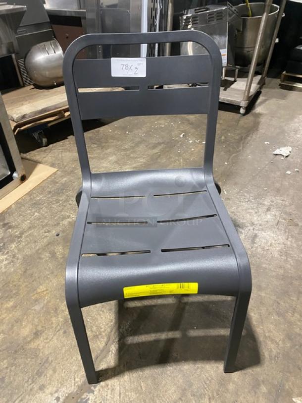 NEW! Grosfellix Commercial Ash Gray Stackable Indoor/Outdoor Dining Chairs! 2X Your Bid! - Image 2 of 6