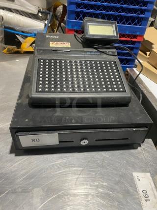 Sam4s Commercial Black Electric Powered Countertop Food Service Cash Register! With Cash Drawer! Model: SPS-320 SN: 1308270077! 120V 1 Phase!