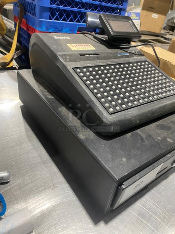 Sam4s Commercial Black Electric Powered Countertop Food Service Cash Register! With Cash Drawer! Model: SPS-320 SN: 1308270077! 120V 1 Phase! - Image 2 of 9