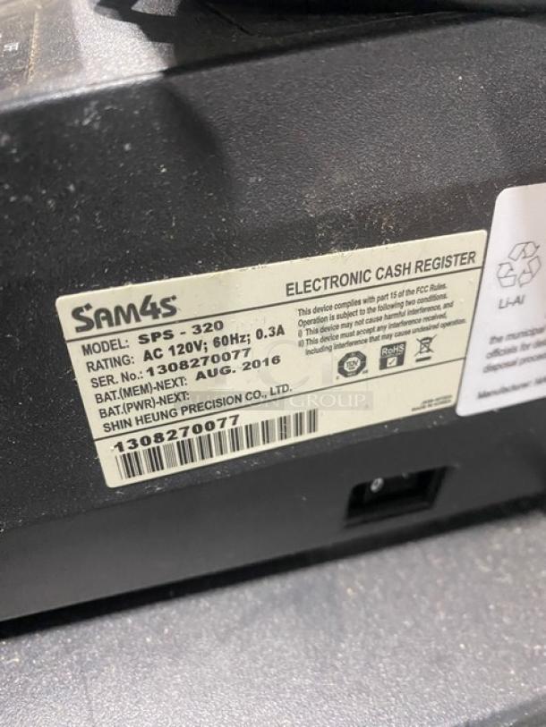 Sam4s Commercial Black Electric Powered Countertop Food Service Cash Register! With Cash Drawer! Model: SPS-320 SN: 1308270077! 120V 1 Phase! - Image 5 of 9