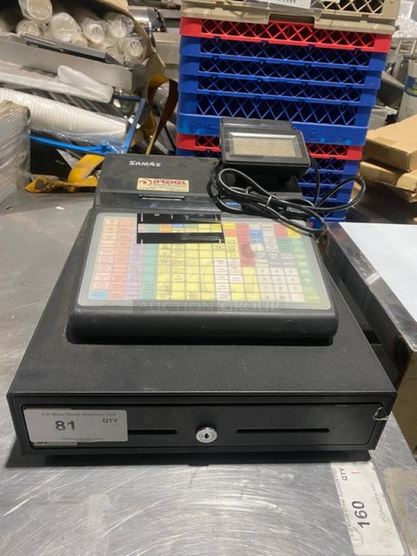 Sam4s Commercial Black Electric Powered Countertop Food Service Cash Register! With Cash Drawer! Model: SPS-320 SN: 1106270010! 120V 1 Phase! - Image 1 of 8