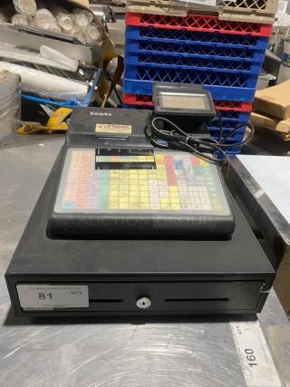 Sam4s Commercial Black Electric Powered Countertop Food Service Cash Register! With Cash Drawer! Model: SPS-320 SN: 1106270010! 120V 1 Phase!