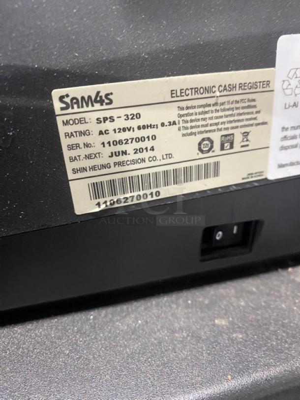 Sam4s Commercial Black Electric Powered Countertop Food Service Cash Register! With Cash Drawer! Model: SPS-320 SN: 1106270010! 120V 1 Phase! - Image 5 of 8