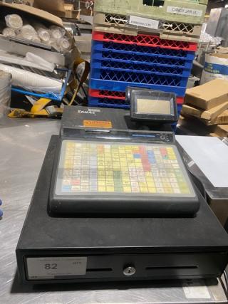 Sam4s Commercial Black Electric Powered Countertop Food Service Cash Register! With Cash Drawer! Model: SPS-320 SN: 1106270040! 120V 1 Phase!