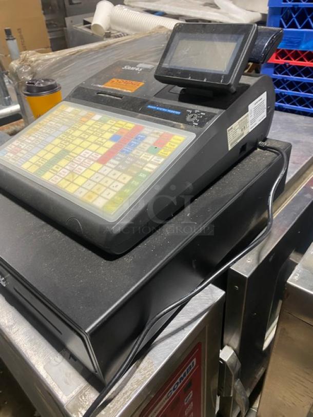 Sam4s Commercial Black Electric Powered Countertop Food Service Cash Register! With Cash Drawer! Model: SPS-320 SN: 1106270040! 120V 1 Phase! - Image 3 of 9
