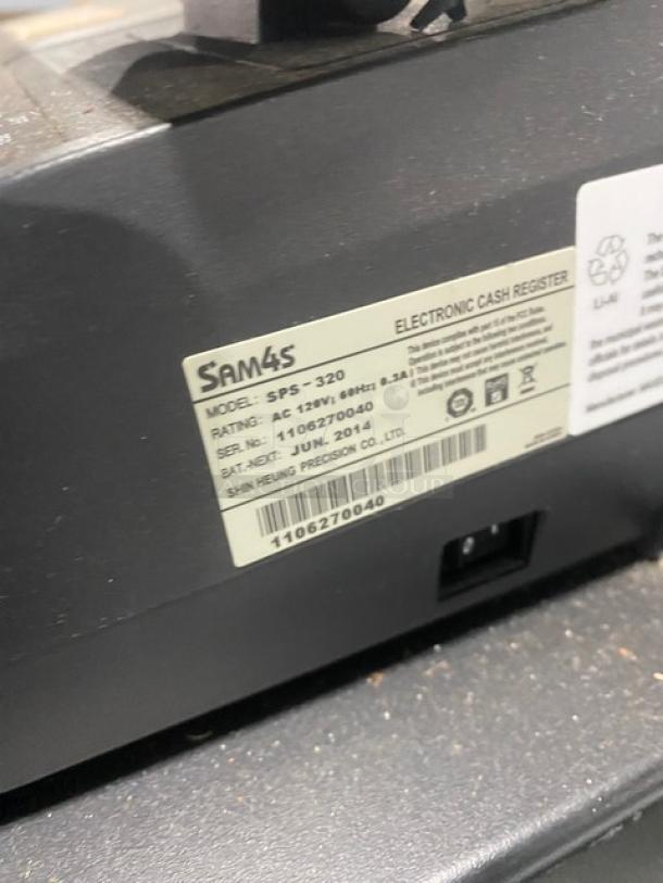 Sam4s Commercial Black Electric Powered Countertop Food Service Cash Register! With Cash Drawer! Model: SPS-320 SN: 1106270040! 120V 1 Phase! - Image 5 of 9