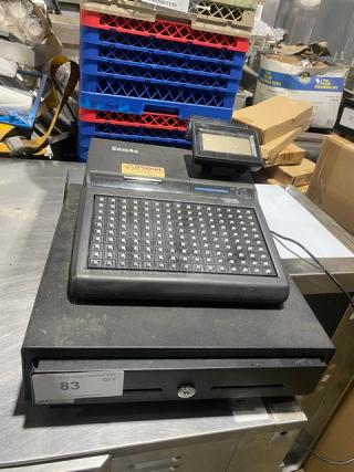 Sam4s Commercial Black Electric Powered Countertop Food Service Cash Register! With Cash Drawer! Model: SPS-320 SN: 1106270012! 120V 1 Phase!