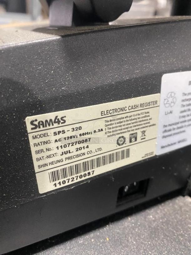 Sam4s Commercial Black Electric Powered Countertop Food Service Cash Register! With Cash Drawer! Model: SPS-320 SN: 1107270087! 120V 1 Phase! - Image 5 of 9