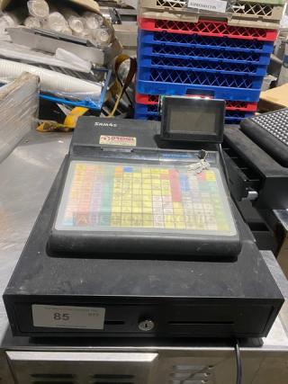 Sam4s Commercial Black Electric Powered Countertop Food Service Cash Register! With Cash Drawer! Model: SPS-320 SN: 1107270084! 120V 1 Phase!
