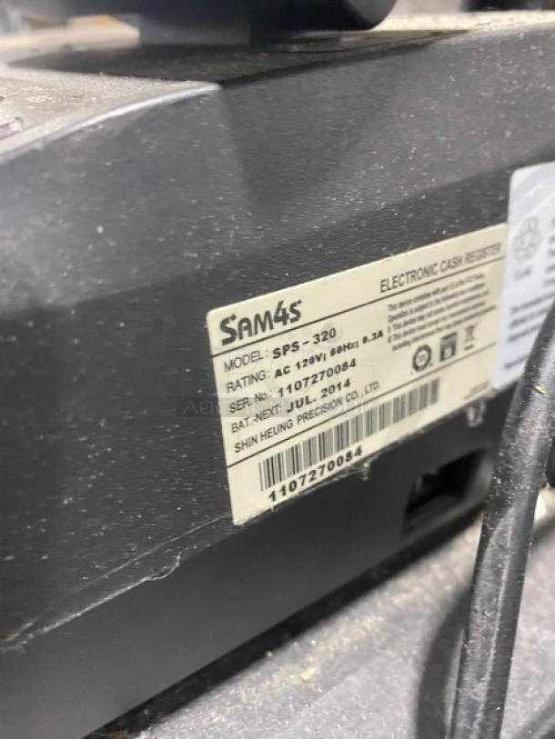 Sam4s Commercial Black Electric Powered Countertop Food Service Cash Register! With Cash Drawer! Model: SPS-320 SN: 1107270084! 120V 1 Phase! - Image 6 of 9