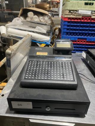 Sam4s Commercial Black Electric Powered Countertop Food Service Cash Register! With Cash Drawer! Model: SPS-320 SN: 1106270008! 120V 1 Phase!