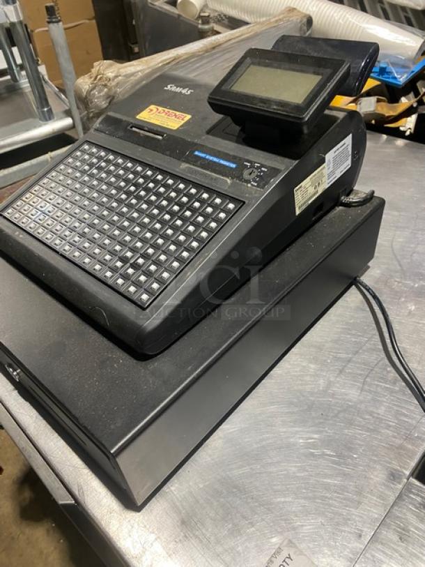 Sam4s Commercial Black Electric Powered Countertop Food Service Cash Register! With Cash Drawer! Model: SPS-320 SN: 1106270008! 120V 1 Phase! - Image 3 of 9
