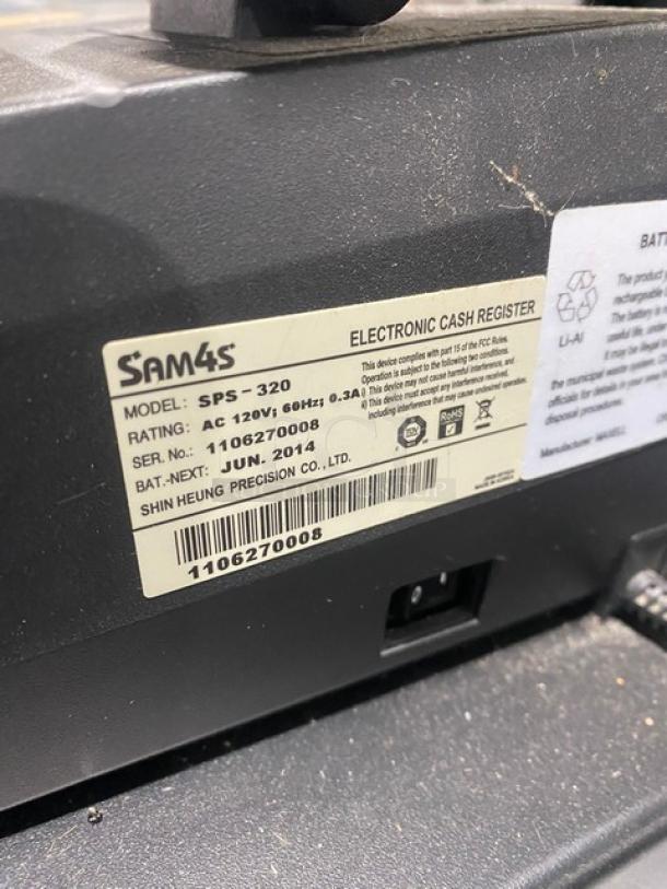 Sam4s Commercial Black Electric Powered Countertop Food Service Cash Register! With Cash Drawer! Model: SPS-320 SN: 1106270008! 120V 1 Phase! - Image 5 of 9