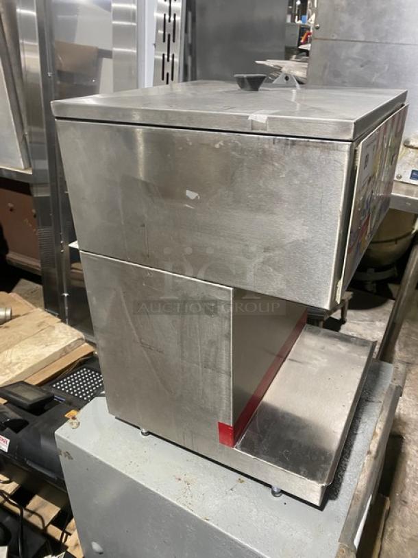 APW/Wyott Rita's Misto Style Commercial Stainless Steel Electric Powered Countertop Double Refrigerated Beverage/Shake Dispenser Machine! With 2 Hoppers! With Removable Drip Tray! On Legs! - Image 3 of 9