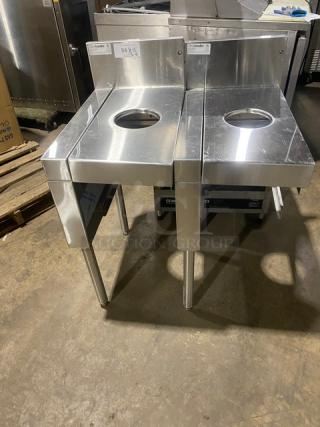 Glastender! 2023 Late Model! Commercial Stainless Steel Side-Mounted Underbar Dry Waste Unit! With 6" Waste Chute! With Back Splash! Model: DWB-15L! On Legs! 2X Your Bid!