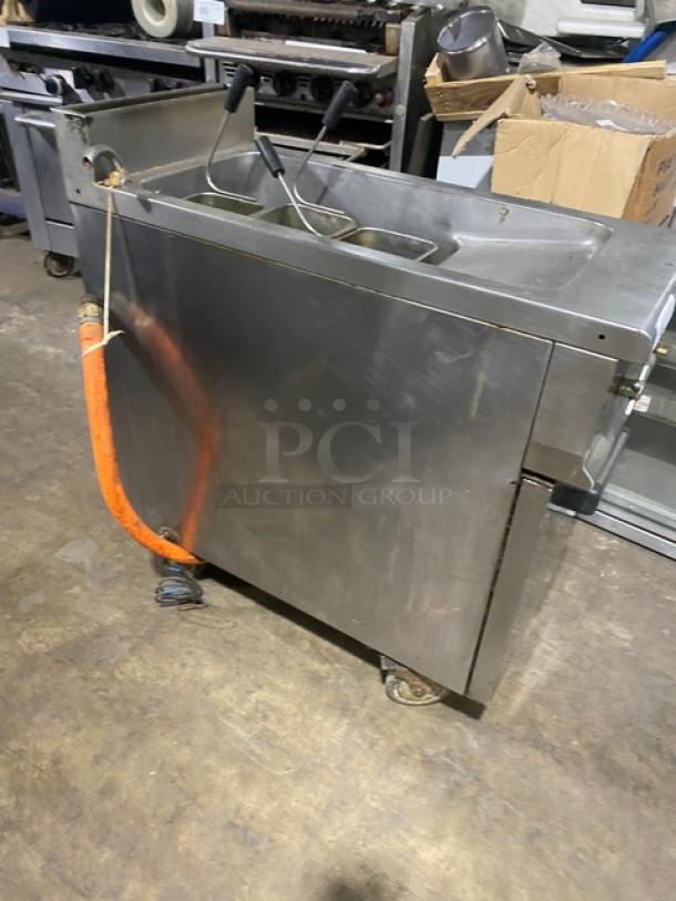 AXIS Commercial Stainless Steel Natural Gas Powered Single Floor Model Pasta Cooker! With Fresh Water Valve & Control Knob! With Back Splash! With Assorted Mesh Baskets! Model: AX-SPG SN: 90MF.406! On Casters! - Image 3 of 10