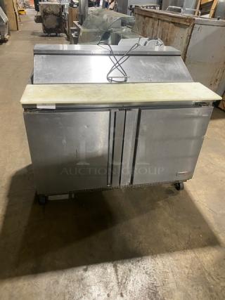 Fagor Commercial Stainless Steel 2 Door Refrigerated Bain Marie Style Mega Top Salad/Sandwich Prep Table! With Removable Cutting Board! Model: FST-48-12 SN: 11100920M! 115V 1 Phase! On Casters!