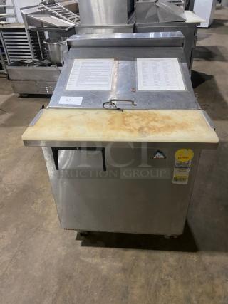 Everest Commercial Stainless Steel Single Door Refrigerated Bain Marie Style Mega Top Salad/Sandwich Prep Table! With Removable Cutting Board! With Poly Coated Wire Rack! Model: EPBR1 SN: EPBR110070008! 115V 1 Phase! On Casters!