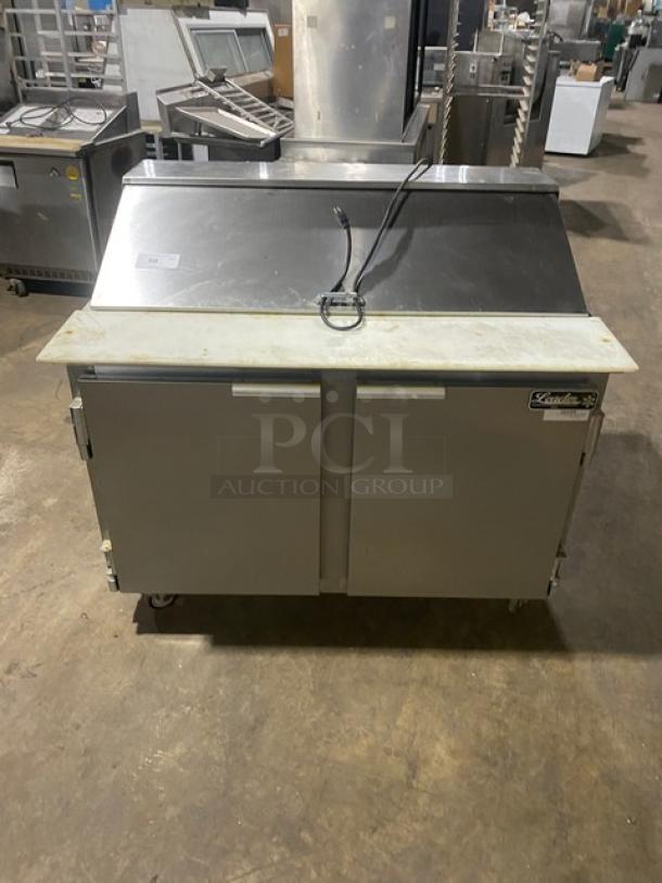 Leader Commercial Stainless Steel 2 Door Refrigerated Bain Marie Style Mega Top Salad/Sandwich Prep Table! With Removable Cutting Board! With Poly Coated Wire Racks! Model: ESLM48 S/C SN: NM08S1315! 115V 1 Phase! On Casters! - Image 1 of 9