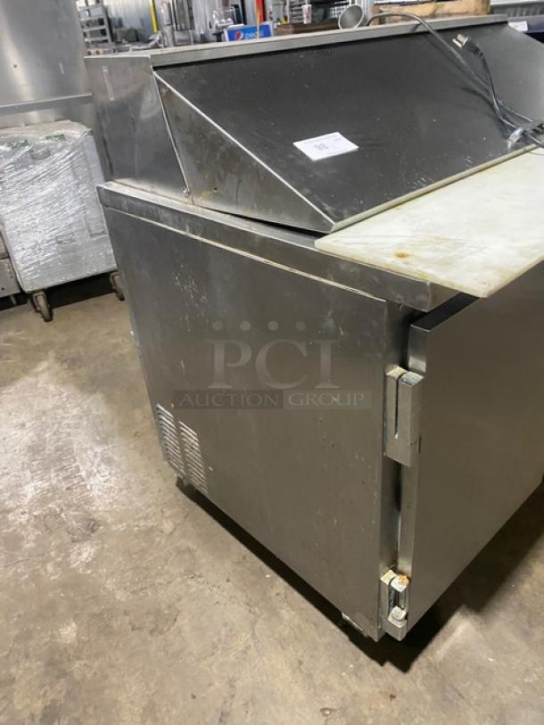 Leader Commercial Stainless Steel 2 Door Refrigerated Bain Marie Style Mega Top Salad/Sandwich Prep Table! With Removable Cutting Board! With Poly Coated Wire Racks! Model: ESLM48 S/C SN: NM08S1315! 115V 1 Phase! On Casters! - Image 2 of 9