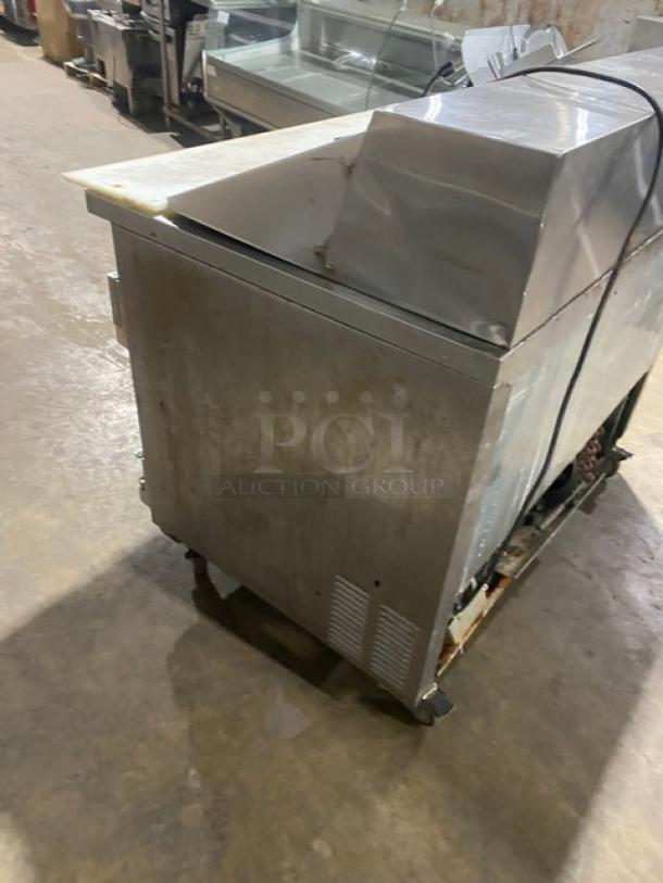 Leader Commercial Stainless Steel 2 Door Refrigerated Bain Marie Style Mega Top Salad/Sandwich Prep Table! With Removable Cutting Board! With Poly Coated Wire Racks! Model: ESLM48 S/C SN: NM08S1315! 115V 1 Phase! On Casters! - Image 3 of 9