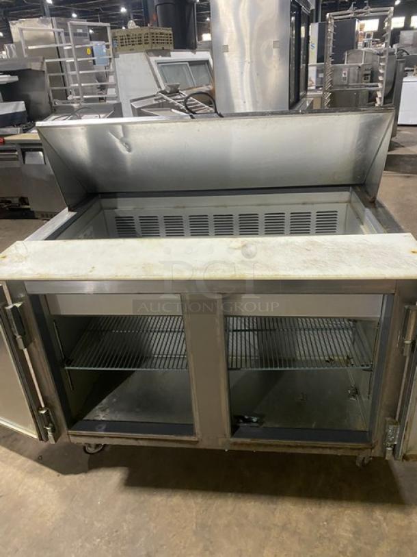 Leader Commercial Stainless Steel 2 Door Refrigerated Bain Marie Style Mega Top Salad/Sandwich Prep Table! With Removable Cutting Board! With Poly Coated Wire Racks! Model: ESLM48 S/C SN: NM08S1315! 115V 1 Phase! On Casters! - Image 5 of 9