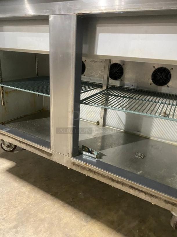 Leader Commercial Stainless Steel 2 Door Refrigerated Bain Marie Style Mega Top Salad/Sandwich Prep Table! With Removable Cutting Board! With Poly Coated Wire Racks! Model: ESLM48 S/C SN: NM08S1315! 115V 1 Phase! On Casters! - Image 6 of 9
