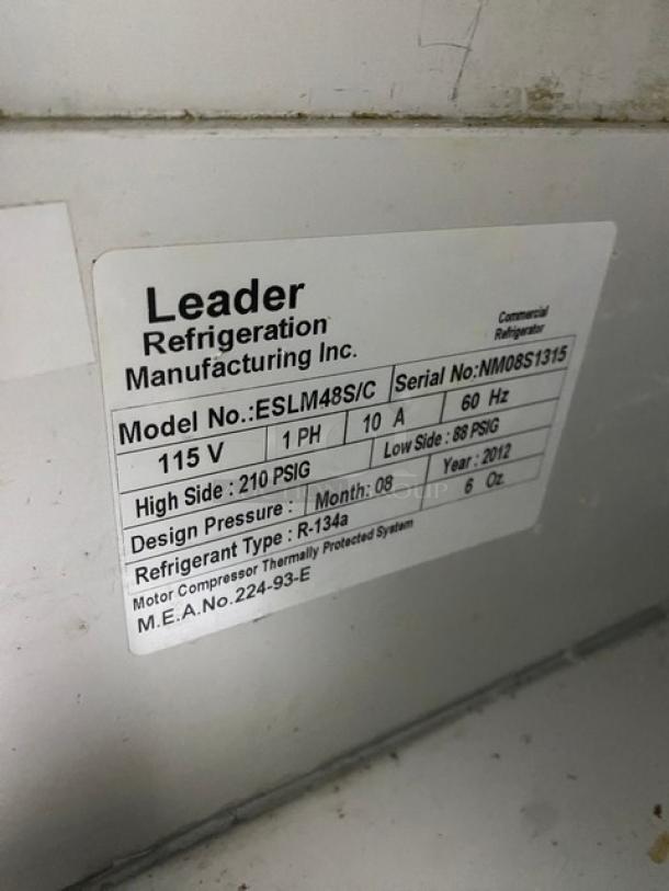 Leader Commercial Stainless Steel 2 Door Refrigerated Bain Marie Style Mega Top Salad/Sandwich Prep Table! With Removable Cutting Board! With Poly Coated Wire Racks! Model: ESLM48 S/C SN: NM08S1315! 115V 1 Phase! On Casters! - Image 7 of 9
