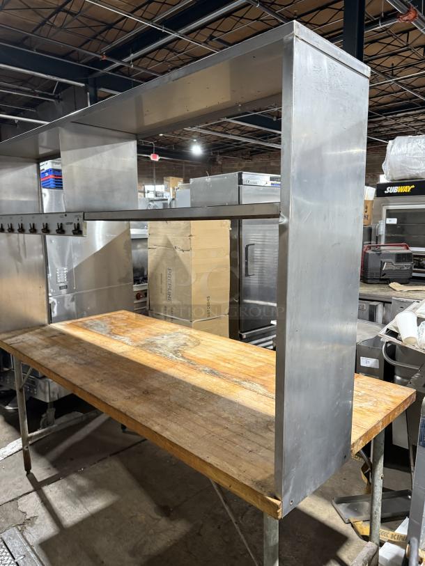 Commercial Wooden Butcher-Block Style Worktop Table! With Double Overhead Shelf! With Tag/Order Holders! On Legs! - Image 2 of 7