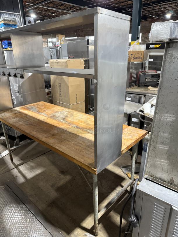 Commercial Wooden Butcher-Block Style Worktop Table! With Double Overhead Shelf! With Tag/Order Holders! On Legs! - Image 3 of 7