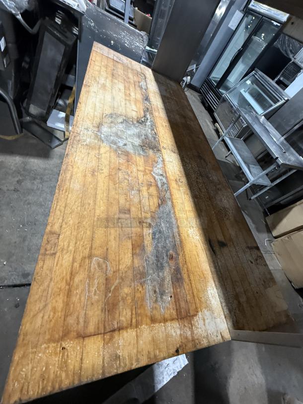 Commercial Wooden Butcher-Block Style Worktop Table! With Double Overhead Shelf! With Tag/Order Holders! On Legs! - Image 5 of 7